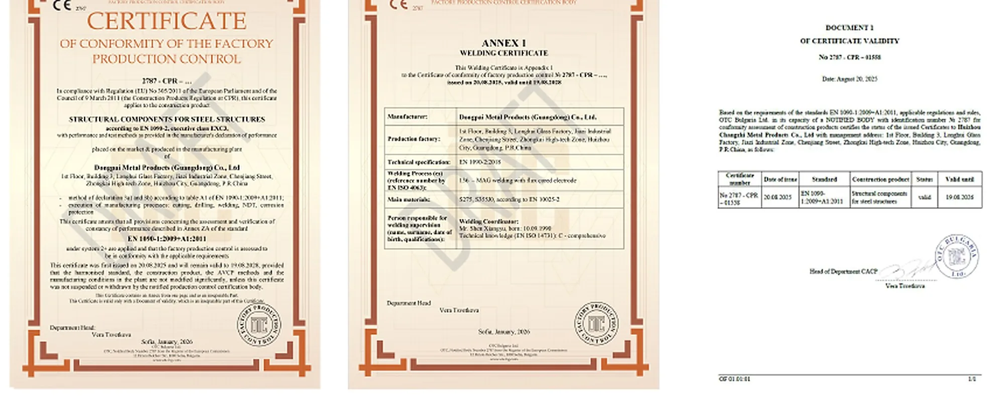 EN 1090-2 Class EXC3 certification — TÜV-issued conformity certificate for complex structural steel and curtain-wall fabrication, with EOTA-compliant design and shop drawings